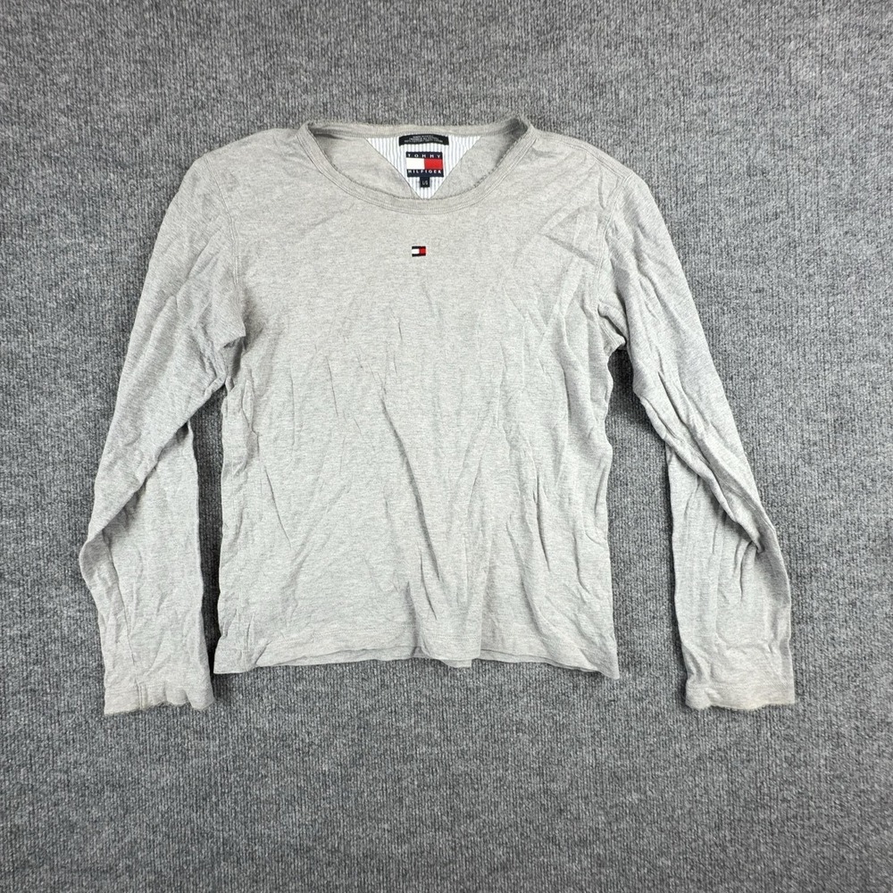 Tommy Hilfiger Shirt Mens Large Gray Long Sleeve Logo Cotton Crewneck Tee